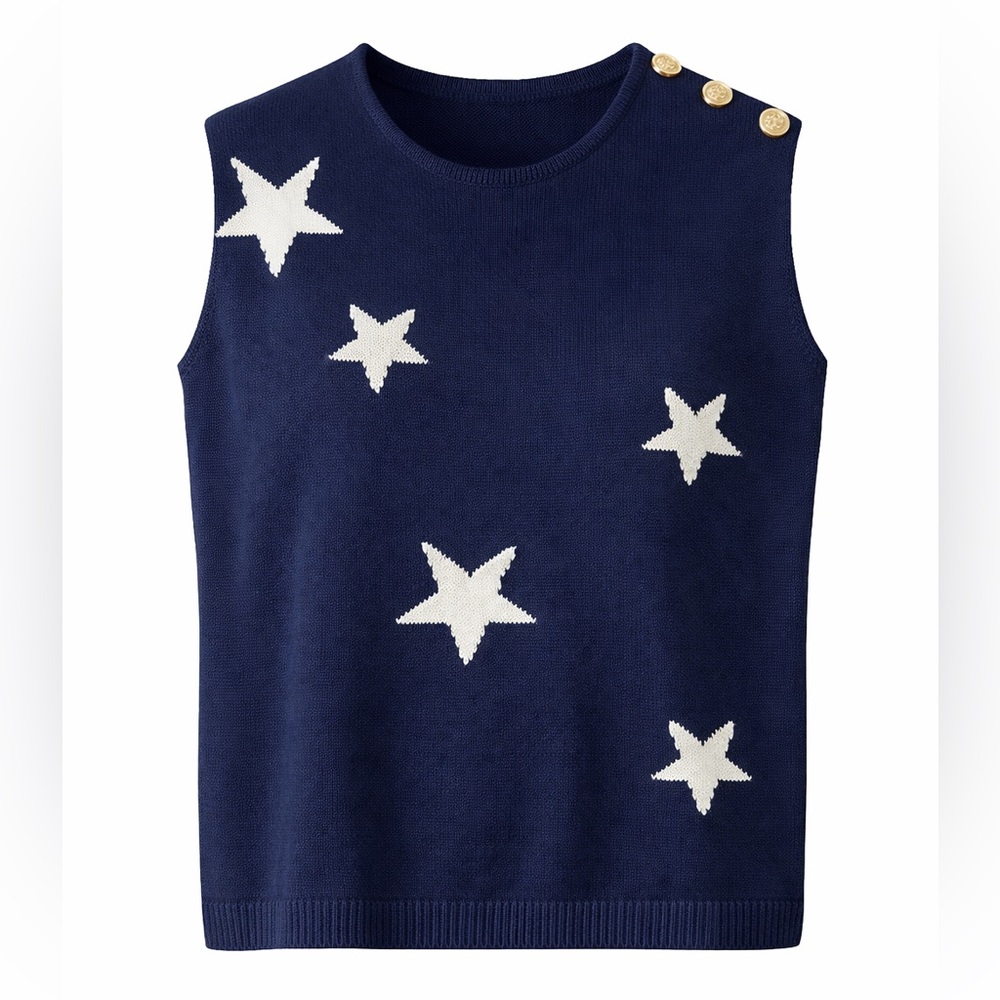 NWT Women’s Large | Brit.NY | Navy Blue White Sleeveless Knit Sweater